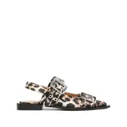 [Ganni] Ganni Leopard-print Satin Ballet Flats 39 IT BROWN/BLACK