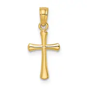 14K Yellow Gold Polished Beveled Cross W/ Round Tips Charm