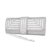 Nevenka Womens Rhinestone Clutch Purses Evening Bags Sparkling Gliter with Chain-Silver