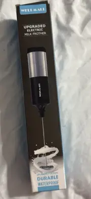WellMall Electric Milk Frother Handheld Upgraded Design 1 Touch Button Grey NIB