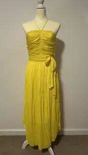 White House Black Market Strapless Pleated Tie Waist Dress Size 10 Color Yellow