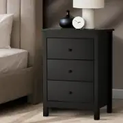 Bedside Table with 3 Drawers Wooden Bed Side Table End Table Nightstand Black