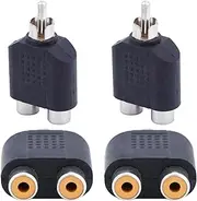 Y RCA Right Angle Splitter Adapter 2 Female to 1 Male RCA Audio Speaker Splitter Cable, Pack of 4