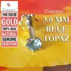 Diwani 3.0mm Natural Blue Topaz Nose Lip Labret Piercing Pin Screw Stud Ring 14k