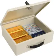 Fireproof Document Box With Key Lock Safe Storage Box For Valuables Medium Beige