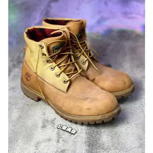 「Timberland 羊毛 紅色 格子 格紋 反折靴 黃靴 登山靴 二手 US11  @公雞漢堡」