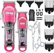 Hair Trimmer, Trimmer Set for Men, Professional Barber Set for Hair and Beard Cutting, Zero Gap Beard Trimmer, with LED Indicator (Pink)