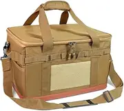 Snblzhef 30L Cooking Utensil Organizer Multi Compartments Outdoor Camping Storage Bag Camping Utility Tote Bag for Picnic Khaki