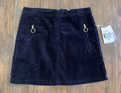 Forever 21 Womens Navy Blue Corduroy Mini Skirt Pockets Ring Zippers Medium NWT