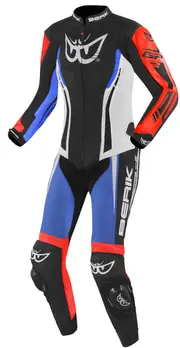 Berik Monza Ladies One Piece Motorcycle Leather Suit, black-white-red-blue, Size 44 for Women Black White Red Blue