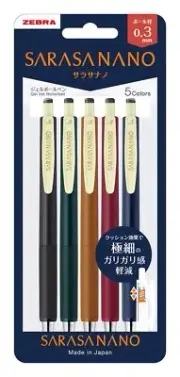 ZEBRA Gel Ballpoint Pen Sarasa Nano 0.3mm 5colorset Vintage Color JJH72-5C-V
