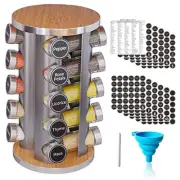 Revolving Spice Rack Set with 20 Spice Jars, Kitchen Spice Tower 20 Jars Wood