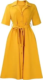 [GHAKKE] 2025 Women Sexy Wrap V Neck Everyday Dress Fashion Notched Lapel Short Sleeve Belted A-line Flowy Big Swing Midi Dress