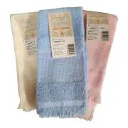 Lot of 3 Charles Craft Fingertip Painting Cross Stitch Towels Pink White Blue