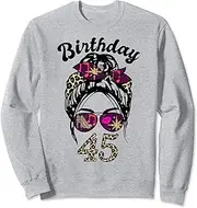[X.Style] 45 Years Old Fabulous Messy Bun Leopard 45th Birthday Squad Sweatshirt ds640 Sweater (S) Heather Grey