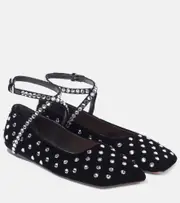 [Amina Muaddi] Amina Muaddi Ane Crystal lace-up velvet ballet flats AU 5 black