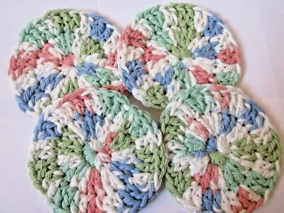 4 Crochet Face Scrubbies. 100 % Cotton FREE P&P (stoneware)