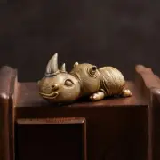 Vintage Bronze Crouching Rhinoceros Figurine, Metal Rhinoceros Artwork Statue