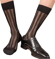 [ADYING] 2 pair(4pcs) SocksMens Casual Business Dress Socks Middle Calf Wide Striped Sheer Nylon Stockings Formal Suit See Through Silk Socks