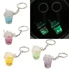 Night Glow Milk TeaCup Keychain Luminous Bag Car KeyHolder Pendant