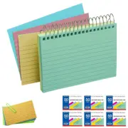 6 Pack Index Cards Spiral Bound 3" X 5" Ruled 50Ct Assorted Colors School Office