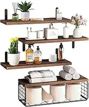 Floating Shelves，floating book shelves for wall,home decor,4 sets of wall shelves, display shelf,Suitable for Bathroom, Living Room, Bedroom, Kitchen Hanging Storage Racks（Paulownia dark brown）