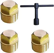 soujkooy 3 Pcs Boat Drain Plug with Boat Drain Plug Wrench, Brass Drain Plugs Flare Tube Fitting Spare Garboard Drain Plug Kit for Most Boats Hulls Parts