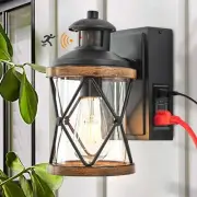 Dusk to Dawn Motion Sensor Outdoor Porch Light with GFCI Outlet,Anti-Rust Wat...