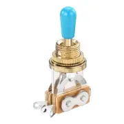 3 Way Short Straight Guitar Toggle Switch Gold with Blue Tip Knob Caps