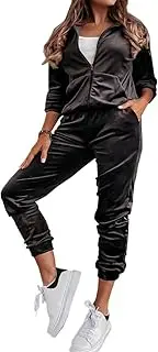 [HBER] Women's 2 Piece Velour Tracksuit Set Heart Print Long Sleeve Zipper Hoodie Cropped Jacket and Sweatpants Y2K Sweatsuit Set