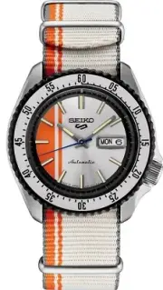 Seiko Men 5 Sports Special Edition SKX Style Orange White Automatic Watch SRPK73