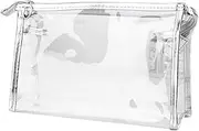 Transparent Plastic PVC Travel Cosmetic Make Up Toiletry Bag Clear Zippered Pouches Women&Girls Portable Cosmetic Case Organizer for Women, Cosmetics, Make Up Tools, Toiletries (Color : Silver)