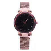 Luxury Mesh Ladies Clock Magnet Buckle Starry Diamond Geometric Quartz Wristwatch Women Watches