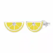 Solid 925 Sterling Silver Studs CZ Slice Lemon Push Back Earring