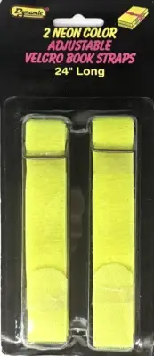 NEW! Sealed Set of 2 NEON YELLOW Adjustable Hook and Loop Book Straps 24" Long
