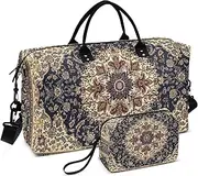 [ZRYSMY] Persian Pattern Floral Duffel Bag for Traveling, Travel Bag Gym Bag, with Multiple Interior Pockets Shoulder Weekender Bag for Women Men with Toiletry Bag 20.5L x 1.9W x 13.8H, Multi-Colored