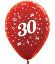 30th Birthday Metallic Red Latex Balloons 25 Pack
