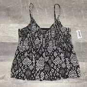 Old Navy NEW Mesh Babydoll Cami Swing Top Med Black Damask V Neck Sleeveless