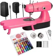Mini Sewing Machine for Beginners,Electric Practical Sewing Tool with Extension Table and Hand Sewing Machine Accessories (pink)