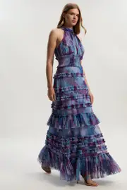 Tulle Layered Halter Neck Maxi Dress
