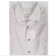 Calvin Klein Men Top Dress Shirt S 14.5 32/33 Bark Solid Regular Fit Cotton