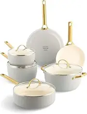 GreenPan Padova Healthy Ceramic Nonstick 10pc Cookware pots and Pans Set, Induction Safe, Dove Grey