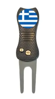 Greece Flag Golf Ball Marker + Premium Switchblade Divot Tool