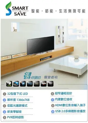 免運費 SAMPO聲寶 32型低藍光系列LED液晶顯示器/電視 EM-32CT16D