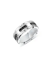 Bloomingdale's Fine Collection Men's Black Diamond Link Inspired Band in Tungsten & Sterling Silver, 0.32 tcw