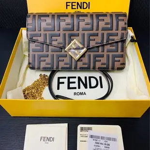 [二手] Fendi WOC 全新美拉德色FF Diamonds鏈帶皮夾肩背/斜揹包