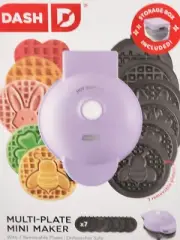 Dash 7 Plate Mini Waffle Maker Removable Plates Storage Box Bee Flower Bunny '24