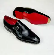 Tailor made Genuine Black Leather Business loafer monk strap red sole Paery Mens
