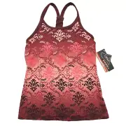 Athleta Womens Floral Racerback Tank Top Size XXS Built In Bra Maroon Pink Ombré