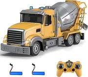 Fistone RC Cement Mixer Construction Truck, 6 Channel With Lights, 1:24 Electric 360 Degree Stirring Vehicle, Rechargeable Toy for Kids